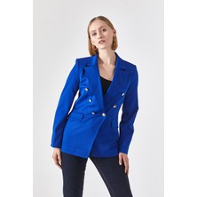 Semperiba Blazer Astarlı Metal Üç Düğmeli Ceket Saks