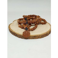 Rudraksha Tohumlu Güneş Taşlı 108'LIK El Yapımı Bakır Kazazlı Mala Kolye