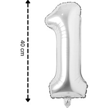 Tinky Winky Folyo Balon 1 Rakamı Helyum Balon 40 cm Gümüş