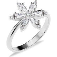 İndigo Takı Lotus Çiçeği Beyaz Gümüş Yüzük