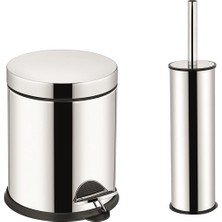 Fkn Paslanmaz Pedallı Çöp Kovası - Mikro Klozet Fırçası Banyo Seti