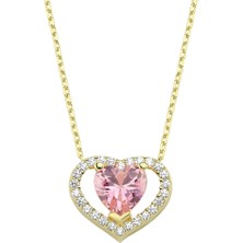 Altın Sepeti Gümüş Atlın Kaplamalı Kalp Taş Kolye