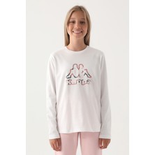 Kappa Krem Bisiklet Yaka Logo Baskılı Kız Çocuk Sweatshirt