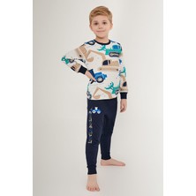 RolyPoly Tractor Beyaz Erkek Çocuk Uzun Kol Pijama Takım