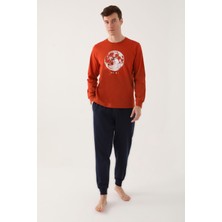 RolyPoly Moons Kahverengi Erkek Uzun Kol Pijama Takım