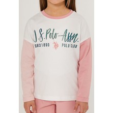 U.S. Polo Assn. Girl Beyaz Pembe Kız Çocuk Uzun Kol Pijama Takım