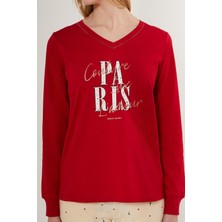 Pierre Cardin Paris Kırmızı Kadın Uzun Kol Pijama Takım