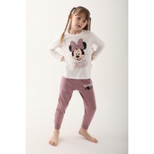 Minnie Mouse Krem Kız Çocuk Uzun Kol Pijama Takım