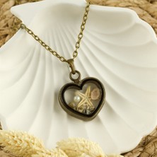 Qosrix Deniz Yıldızı Kalp Canlı Kolye Kadın Moda Takı Tasarım Aksesuar