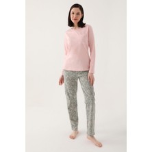 Pierre Cardin Flower Embroided Pembe Kadın Uzun Kol Pijama Takım
