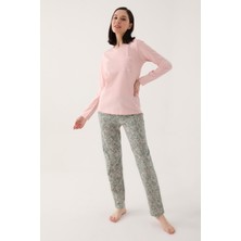 Pierre Cardin Flower Embroided Pembe Kadın Uzun Kol Pijama Takım
