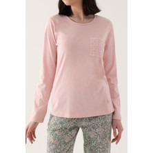 Pierre Cardin Flower Embroided Pembe Kadın Uzun Kol Pijama Takım