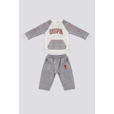 U.S. Polo Assn. Krem Kanguru Cep Ekose Detay Bebek 2'li Takım