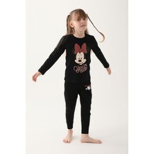 Minnie Mouse Siyah Kız Çocuk Uzun Kol Pijama Takım