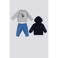U.S. Polo Assn. Lacivert Fermuarlı Kapüşonlu Baskı Detay Bebek 3'lü Takım