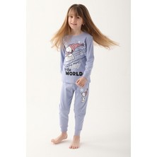 Snoopy Açık Indigo Kız Çocuk Uzun Kol Pijama Takım