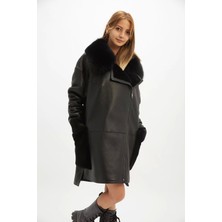 By Marki Marki Lüks  Mont Kürk Detaylı Kaban Kruvaze Kapamalı Ceket - 107422