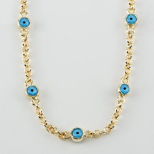 Qosrix Nazar Figürlü Zincir Kolye Kadın Moda Takı Tasarım Aksesuar