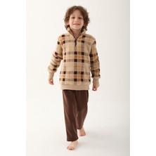 Arnetta Zipper Details Koyu Kahverengi Erkek Çocuk Uzun Kol Pijama Takım