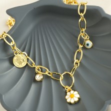 Qosrix Papatya Lüx Şans Kolye Kadın Moda Takı Tasarım Aksesuar