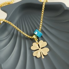 Qosrix Yonca Boncuk Lüx Kolye Kadın Moda Takı Tasarım Aksesuar