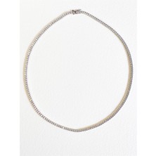 İfeelfree Beyaz Taşlı 18 Ayar Beyaz Altın Kaplama Gümüş Su Yolu Gerdanlık