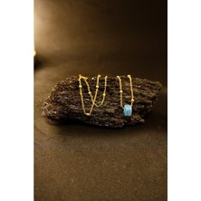 Qosrix Mavi Taşlı Kolye Kadın Moda Takı Tasarım Aksesuar