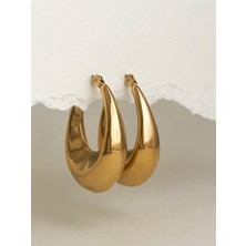 Bombeli Oval Çelik Küpe - Gold