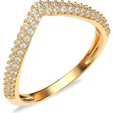 İndigo Takı Üçgen Pave Altın Kaplama Gümüş Yüzük