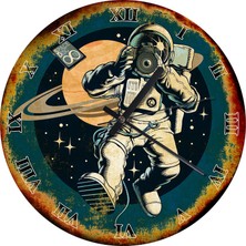 Karizma Tablo Fotoğrafçı Astronot Ahşap Duvar Saati