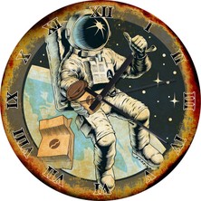 Karizma Tablo Astronotun Kahve Keyfi Ahşap Duvar Saati