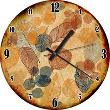 Karizma Tablo Pastel Renkli Yapraklar Ahşap Duvar Saati