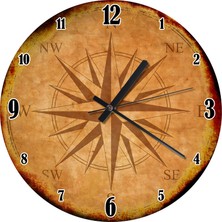 Karizma Tablo Pusula Yıldızı ve Yönler Ahşap Duvar Saati