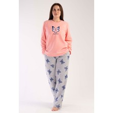 Vienetta Kadın Polar Büyük Beden Uzun Kol Ceblı Pijama Takım
