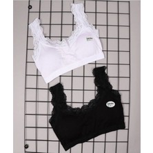 Bambu Kadın Pamuklu 2'li 2 Adet Dantelli Içi Pedli Toparlayıcı Yarım Atlet Kalın Askılı Sütyen