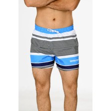 Enrıco Ferry Erkek Turkuaz Mıcro Çizgi Baskılı Kumaş Çabuk Kuruma Özellikli Deniz Şortu EDY2249