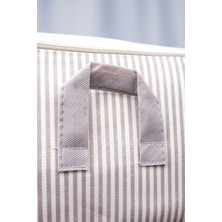 textile sweet 5'li Büyük Boy Beyaz Gri Çizgili Baza Altı Düzenleyici Hurç 62X46X22