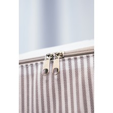 textile sweet 5li Orta Boy Kazaklık Beyaz Gri Çizgili Baza Altı Düzenleyici Hurç 52X28X21