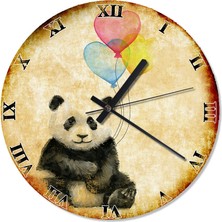Karizma Tablo Sevimli Panda ve Aşk Balonları Analog Duvar Saati