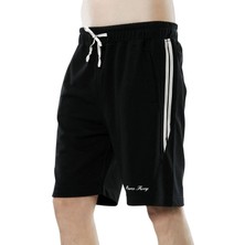 Marco Ferry Siyah Erkek Yanları Şeritli Beli Lastikli Cepli Iki Iplik Pamuklu Şort EDY18204