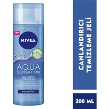 NIVEA Aqua Sensation Canlandırıcı Bakım Kremi 50 ml ve Aqua Sensation Canlandırıcı Temizleme Jeli 200 ml,Makyaj Süngeri Hediye