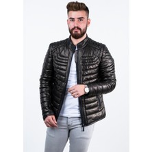 Deri Effect Siyah Şişme Erkek Deri Mont Sarı-3xl