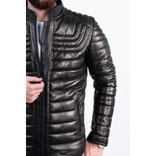 Deri Effect Siyah Şişme Erkek Deri Mont Sarı-3xl