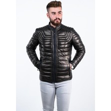 Deri Effect Siyah Şişme Erkek Deri Mont Sarı-3xl