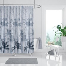 Tropik Home Duş Perdesi Çift Kanat 2X120X200CM Fırtına Desenli Banyo Perdesi 16 Adet C Halka Hediyeli