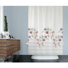 Tropik Home Banyo Perdesi Gül Desen Yerli Üretim Duş Perdesi Plastik C-Halka Hediye 180X200CM Banyo Perdeleri