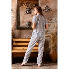 sudehomewear Sude Homewear Çizgili Gömlek Kısa Kol Pijama Takımı