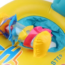 2 Kişilik 0-3 Yaş Sarı Güneş Korumalı Bebek Deniz Simidi, Tenteli Şişme Bebek Yüzme Simidi