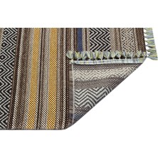 Eko Halı Inka Kilim In 01 Grey Marıne  Hav Toz Vermez Yıkanabilir Kaymaz Modern Ince Dokuma Kilim