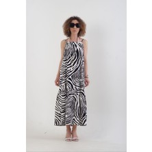 Zelish My Sister Siyah Zebra Desen Askılı Elbise